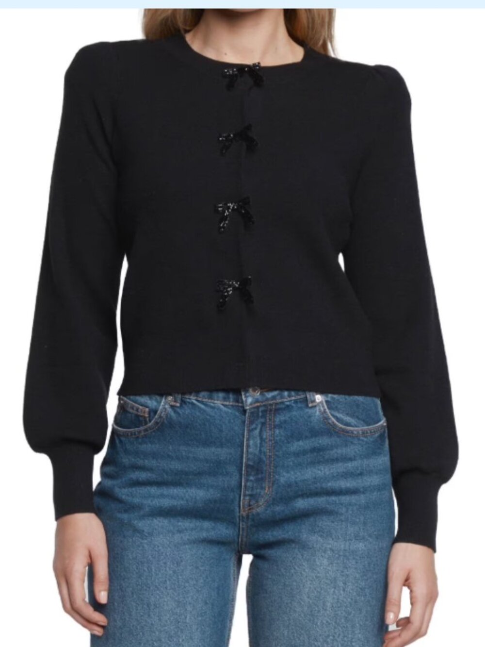 Express Cardigan with Bow Tie Snaps Balloon Sleeves Black Size Med NWT